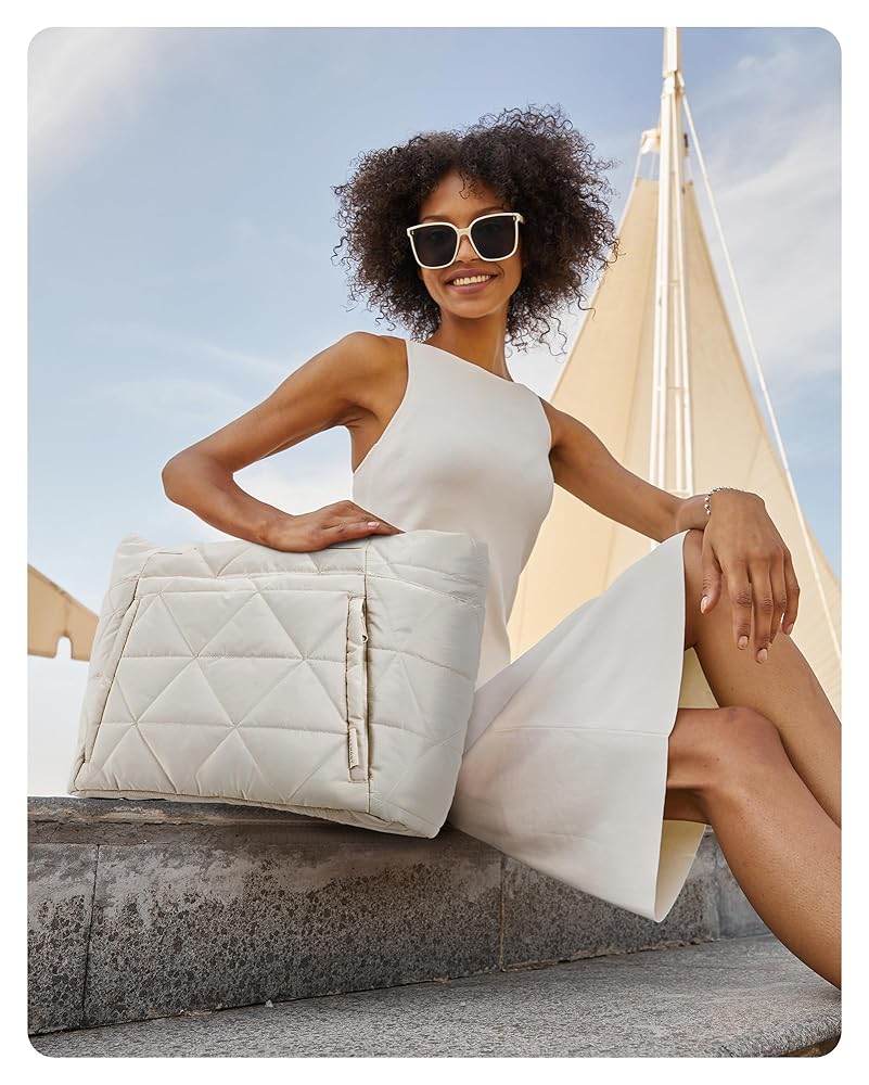 bagsmart Tote Bag for Women, Puffy Tote Bag with Zipper